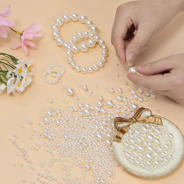 Alt view image 3 of 7 - 1200 Pcs Pearl Beads for Jewelry Making, 5 Size Round Pearls for Bracelets Making Kit Small Pearl Filler Beads with Hole for DIY Craft Necklace Earrings