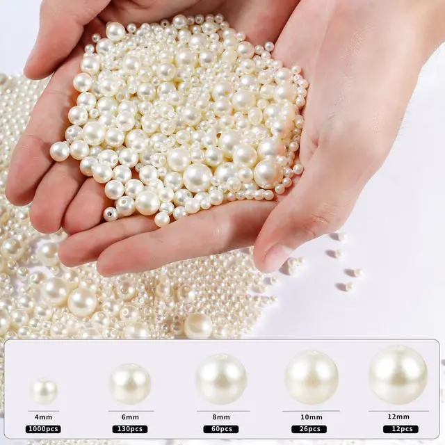 Alt view image 2 of 7 - 1200 Pcs Pearl Beads for Jewelry Making, 5 Size Round Pearls for Bracelets Making Kit Small Pearl Filler Beads with Hole for DIY Craft Necklace Earrings
