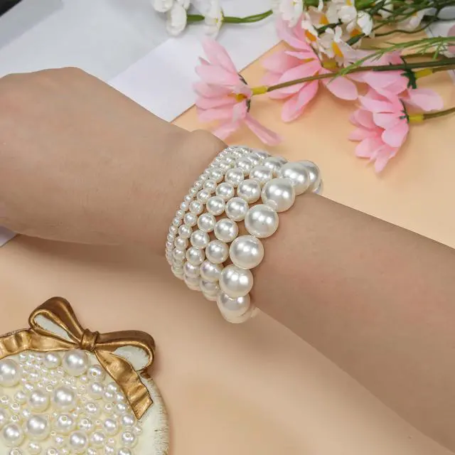 Alt view image 6 of 7 - 1200 Pcs Pearl Beads for Jewelry Making, 5 Size Round Pearls for Bracelets Making Kit Small Pearl Filler Beads with Hole for DIY Craft Necklace Earrings
