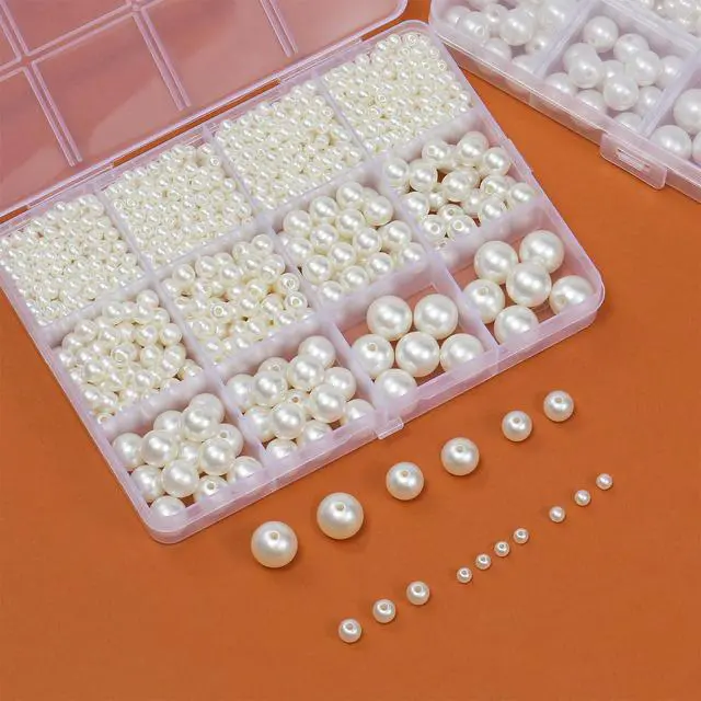 Alt view image 7 of 7 - 1200 Pcs Pearl Beads for Jewelry Making, 5 Size Round Pearls for Bracelets Making Kit Small Pearl Filler Beads with Hole for DIY Craft Necklace Earrings