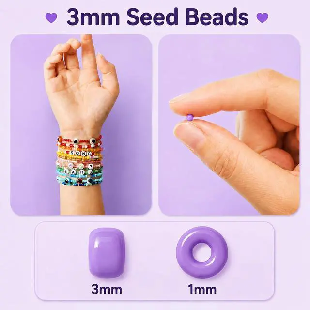 Alt view image 2 of 7 - 3mm Glass Seed Beads for Jewelry Making, 8000PCS Bracelet Making Kit | 24 Colors Small Beads with Letter Beads and Elastic String, DIY Art Craft Girls Adults Gifts