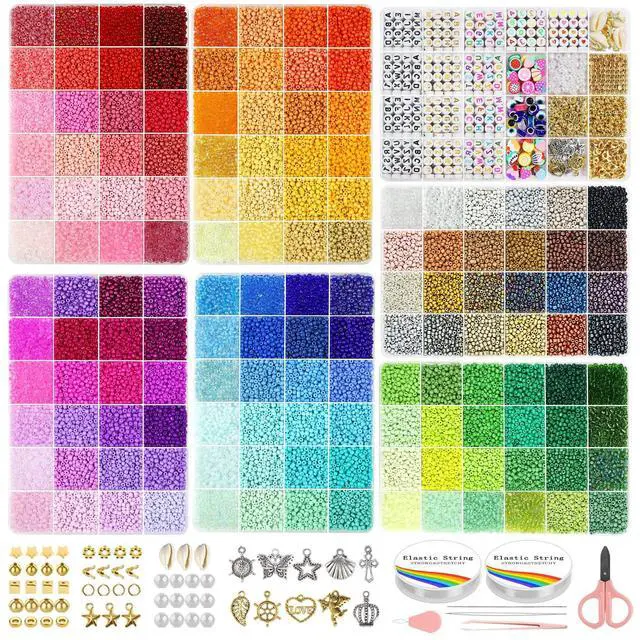 Main image of 3mm Glass Seed Beads for Jewelry Making, 8000PCS Bracelet Making Kit | 24 Colors Small Beads with Letter Beads and Elastic String, DIY Art Craft Girls Adults Gifts