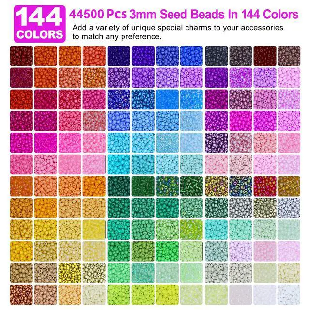 Alt view image 3 of 7 - 3mm Glass Seed Beads for Jewelry Making, 8000PCS Bracelet Making Kit | 24 Colors Small Beads with Letter Beads and Elastic String, DIY Art Craft Girls Adults Gifts