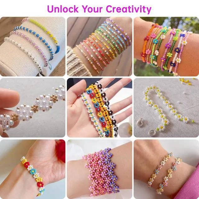 Alt view image 5 of 7 - 3mm Glass Seed Beads for Jewelry Making, 8000PCS Bracelet Making Kit | 24 Colors Small Beads with Letter Beads and Elastic String, DIY Art Craft Girls Adults Gifts