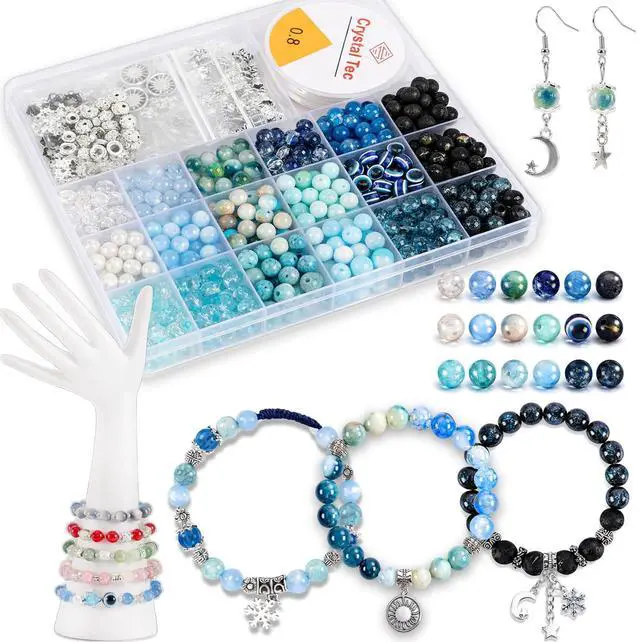Main image of Glass Beads for Bracelets Making Kit, Jewelry Making Supplies with Charms, Crystal String, Spacer Beads, DIY Bracelet Necklace Craft Kit for Adults (Blue)