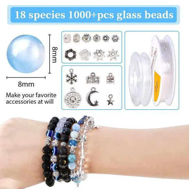 Alt view image 2 of 6 - Glass Beads for Bracelets Making Kit, Jewelry Making Supplies with Charms, Crystal String, Spacer Beads, DIY Bracelet Necklace Craft Kit for Adults (Blue)