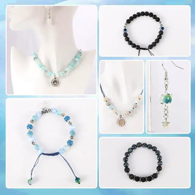 Alt view image 3 of 6 - Glass Beads for Bracelets Making Kit, Jewelry Making Supplies with Charms, Crystal String, Spacer Beads, DIY Bracelet Necklace Craft Kit for Adults (Blue)