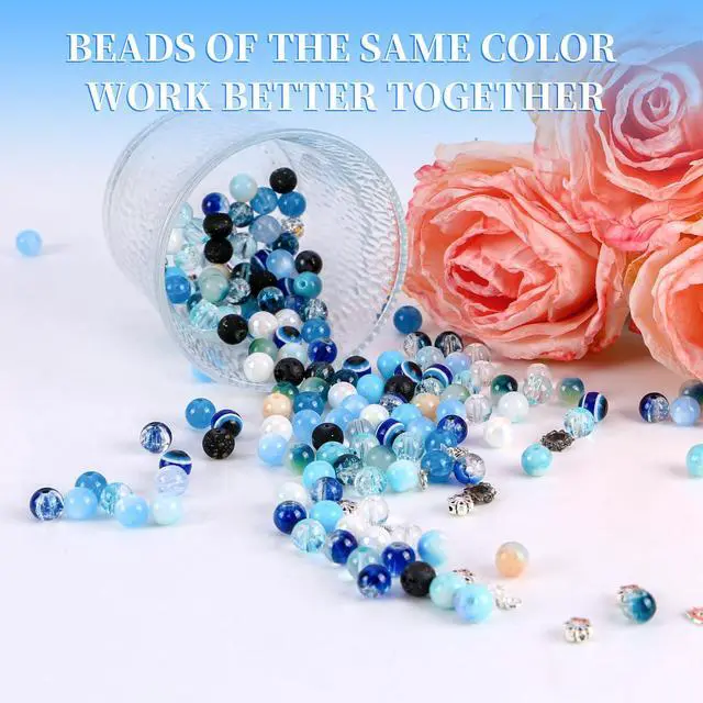 Alt view image 4 of 6 - Glass Beads for Bracelets Making Kit, Jewelry Making Supplies with Charms, Crystal String, Spacer Beads, DIY Bracelet Necklace Craft Kit for Adults (Blue)