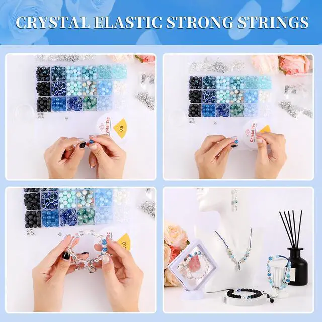 Alt view image 6 of 6 - Glass Beads for Bracelets Making Kit, Jewelry Making Supplies with Charms, Crystal String, Spacer Beads, DIY Bracelet Necklace Craft Kit for Adults (Blue)