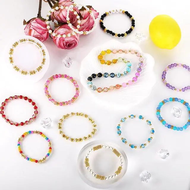 Alt view image 2 of 5 - 2500Pcs Spacer Beads for Jewelry Making, Gold Beads for Bracelets | 4mm 6mm 8mm Spacer Loose Ball Round Bead Star Pearls Letter Bead for DIY Bracelet Jewelry Making Craft
