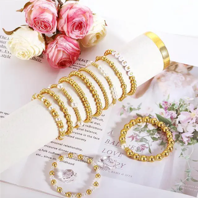 Alt view image 5 of 5 - 2500Pcs Spacer Beads for Jewelry Making, Gold Beads for Bracelets | 4mm 6mm 8mm Spacer Loose Ball Round Bead Star Pearls Letter Bead for DIY Bracelet Jewelry Making Craft