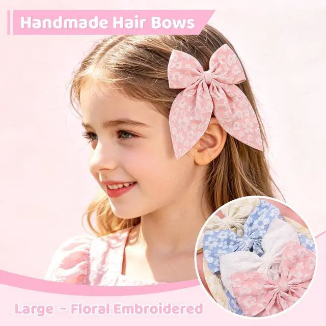 Alt view image 3 of 7 - 76Pcs Pink Little Girls Hair Accessories Set with Elastic Hair Ties Clips | Elastic Spiral Hair Ties for Thick Hair,Crystal Flower Hair Claws, Butterfly Hair Clips, Large Hair Bows for Toddlers Teens