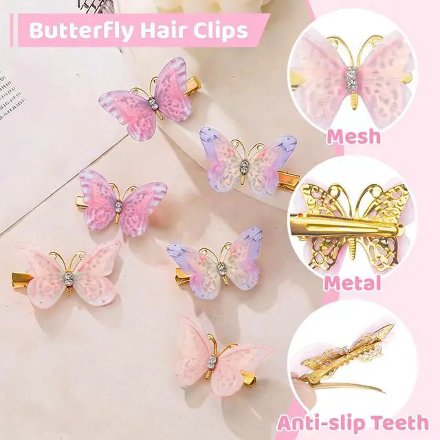 Alt view image 4 of 7 - 76Pcs Pink Little Girls Hair Accessories Set with Elastic Hair Ties Clips | Elastic Spiral Hair Ties for Thick Hair,Crystal Flower Hair Claws, Butterfly Hair Clips, Large Hair Bows for Toddlers Teens