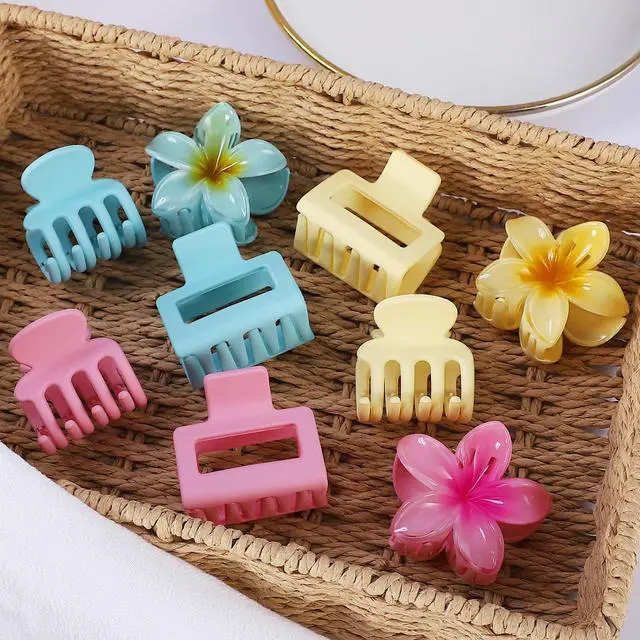 Alt view image 2 of 7 - Flower Hair Claw Clips for Women, 9 Pack, 3 Styles, Pink | Medium and small sizes, flower, square and classic styles for thin or thick hair, ideal for everyday styling and vacations