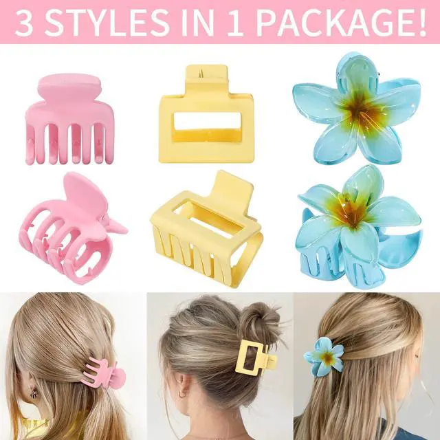 Alt view image 4 of 7 - Flower Hair Claw Clips for Women, 9 Pack, 3 Styles, Pink | Medium and small sizes, flower, square and classic styles for thin or thick hair, ideal for everyday styling and vacations