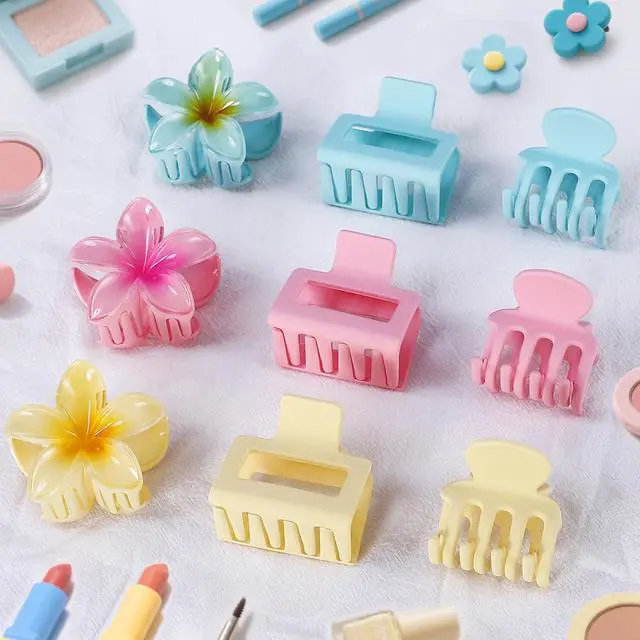 Alt view image 5 of 7 - Flower Hair Claw Clips for Women, 9 Pack, 3 Styles, Pink | Medium and small sizes, flower, square and classic styles for thin or thick hair, ideal for everyday styling and vacations