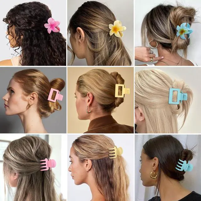 Alt view image 6 of 7 - Flower Hair Claw Clips for Women, 9 Pack, 3 Styles, Pink | Medium and small sizes, flower, square and classic styles for thin or thick hair, ideal for everyday styling and vacations