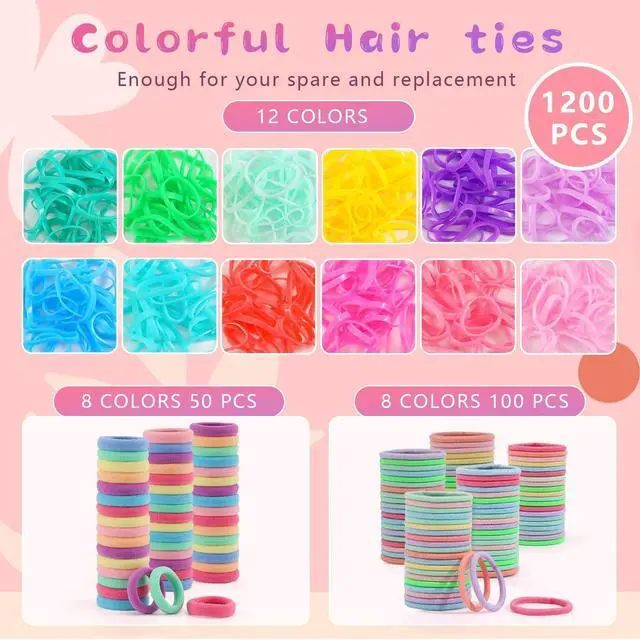 Alt view image 2 of 7 - Hair Accessories for Girls, 1350P Colorful Hair Ties with 72P Hair Clips | Bobby Pins for Toddlers, Hair Wax Stick, Butterfly Hair Clips, Hair Barrettes with Comb Set&Organizer Box
