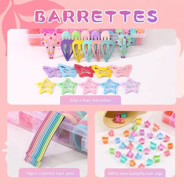 Alt view image 3 of 7 - Hair Accessories for Girls, 1350P Colorful Hair Ties with 72P Hair Clips | Bobby Pins for Toddlers, Hair Wax Stick, Butterfly Hair Clips, Hair Barrettes with Comb Set&Organizer Box
