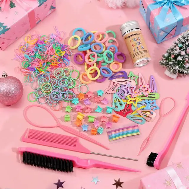 Alt view image 7 of 7 - Hair Accessories for Girls, 1350P Colorful Hair Ties with 72P Hair Clips | Bobby Pins for Toddlers, Hair Wax Stick, Butterfly Hair Clips, Hair Barrettes with Comb Set&Organizer Box