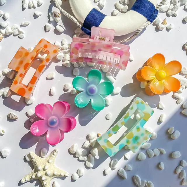 Alt view image 6 of 6 - Hair Accessories Gift Set: Nonslip Big Cute Hair Claws, Medium Flower Hair Clips for Thick/Thin Hair, Hair Styling Accessories for Women/Girls