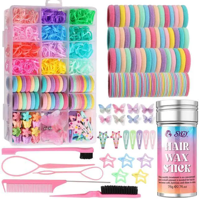 Main image of Hair Accessories for Girls, 1350P Colorful Hair Ties with 44P Hair Clips | Glitter Butterfly Hair Clips, Hair Wax Stick, Butterfly Hair Claws, Hair Barrettes with Comb Set&Organizer Box, Ideal Gifts