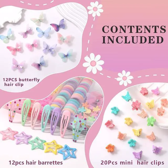 Alt view image 2 of 7 - Hair Accessories for Girls, 1350P Colorful Hair Ties with 44P Hair Clips | Glitter Butterfly Hair Clips, Hair Wax Stick, Butterfly Hair Claws, Hair Barrettes with Comb Set&Organizer Box, Ideal Gifts