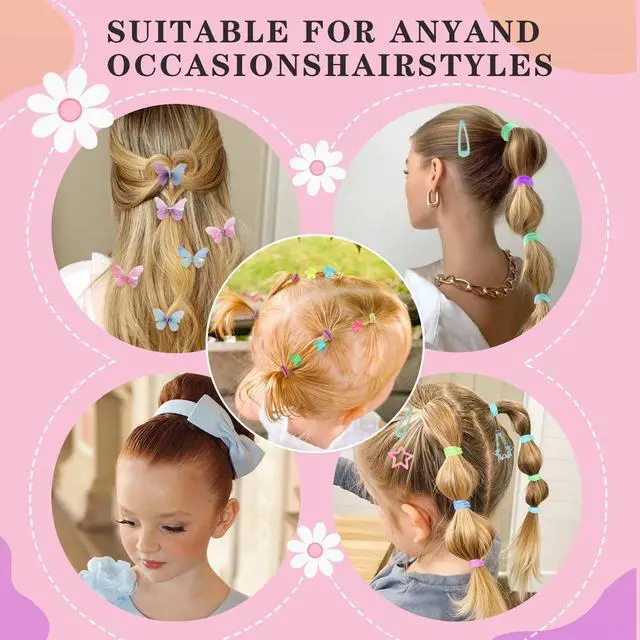 Alt view image 5 of 7 - Hair Accessories for Girls, 1350P Colorful Hair Ties with 44P Hair Clips | Glitter Butterfly Hair Clips, Hair Wax Stick, Butterfly Hair Claws, Hair Barrettes with Comb Set&Organizer Box, Ideal Gifts