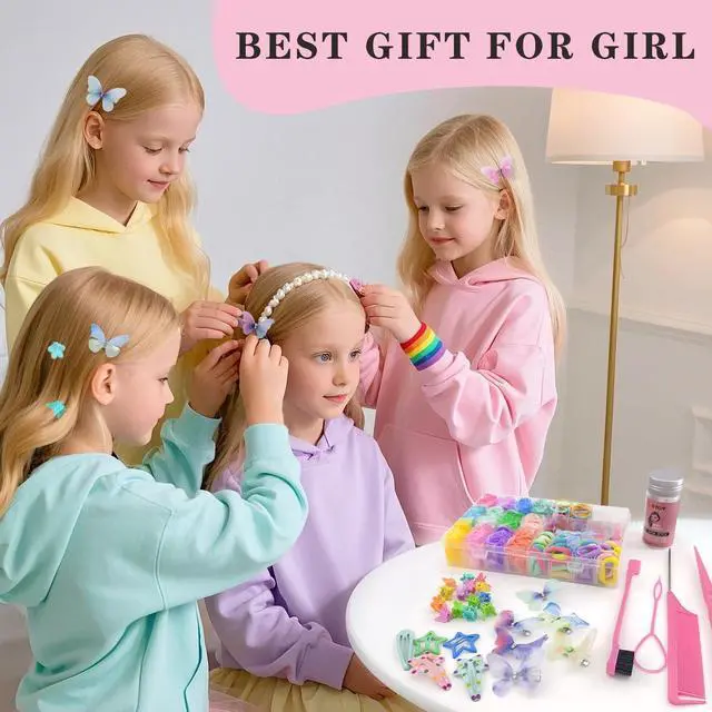 Alt view image 7 of 7 - Hair Accessories for Girls, 1350P Colorful Hair Ties with 44P Hair Clips | Glitter Butterfly Hair Clips, Hair Wax Stick, Butterfly Hair Claws, Hair Barrettes with Comb Set&Organizer Box, Ideal Gifts