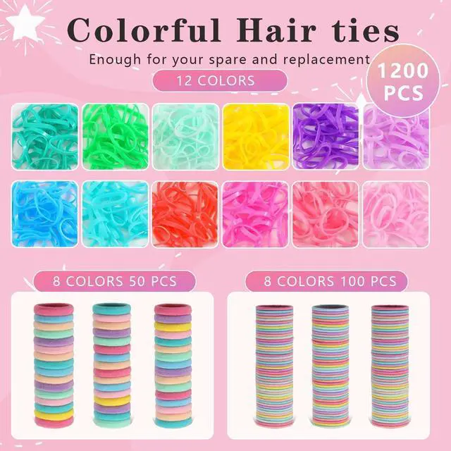 Alt view image 3 of 7 - Hair Accessories for Girls, 1350P Colorful Hair Ties with 44P Hair Clips | Glitter Butterfly Hair Clips, Hair Wax Stick, Butterfly Hair Claws, Hair Barrettes with Comb Set&Organizer Box, Ideal Gifts