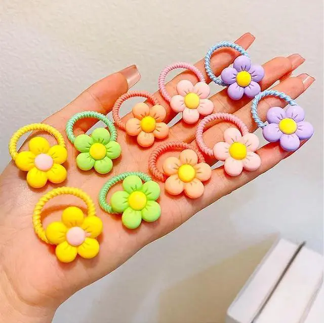 Alt view image 3 of 6 - 30pcs Toddler Hair Ties,Cartoon Bow,Flowers,Rainbows,Crowns Style with Rubber Band for Girls,Elastic No Damage Tiny Hair Sruchies,2-8Years/Adult's Fine,Pastel Colors