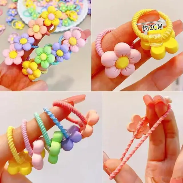 Alt view image 2 of 6 - 30pcs Toddler Hair Ties,Cartoon Bow,Flowers,Rainbows,Crowns Style with Rubber Band for Girls,Elastic No Damage Tiny Hair Sruchies,2-8Years/Adult's Fine,Pastel Colors