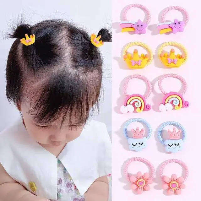 Alt view image 5 of 6 - 30pcs Toddler Hair Ties,Cartoon Bow,Flowers,Rainbows,Crowns Style with Rubber Band for Girls,Elastic No Damage Tiny Hair Sruchies,2-8Years/Adult's Fine,Pastel Colors