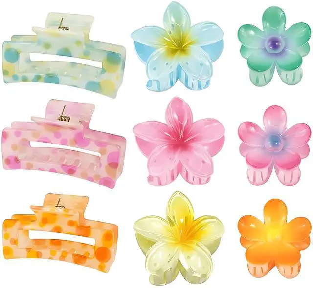 Main image of Hair Accessories gift,9PCS Summer Beach claw clips, Hawaiian Flower Hair Clips Non Slip for Thick Thin Hair,colorful hair clips set for girls women