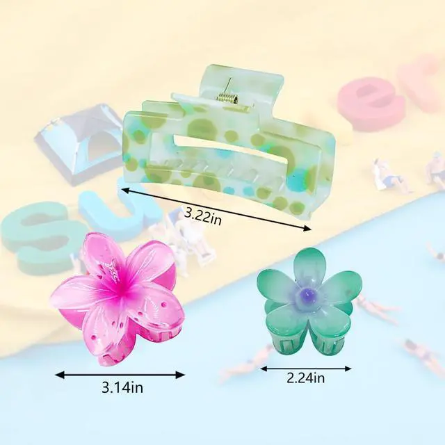 Alt view image 2 of 7 - Hair Accessories gift,9PCS Summer Beach claw clips, Hawaiian Flower Hair Clips Non Slip for Thick Thin Hair,colorful hair clips set for girls women