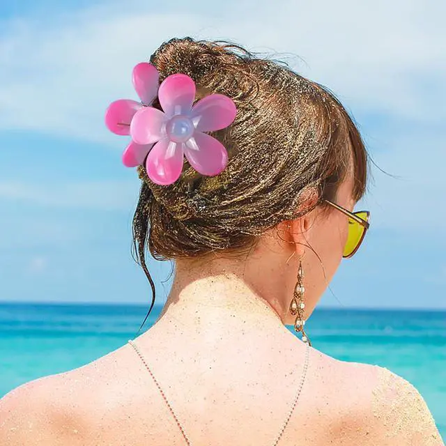 Alt view image 7 of 7 - Hair Accessories gift,9PCS Summer Beach claw clips, Hawaiian Flower Hair Clips Non Slip for Thick Thin Hair,colorful hair clips set for girls women