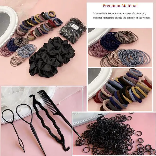 Alt view image 2 of 7 - 755PCS Hair Accessories for Woman Set Seamless Ponytail Holders Variety Hair Scrunchies Hair Bands Scrunchy Hair Ties For Thick and Curly (Mix)