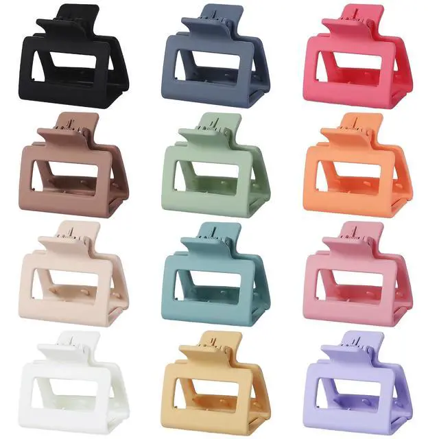 Alt view image 2 of 6 - 2 Inch Medium Hair Claw Clips 12 Pcs Square Hair Clips for Thin Hair Matte Nonslip Acrylic Banana Jaw Clips Bulk Hair Accessories for women and Girls - Colorful
