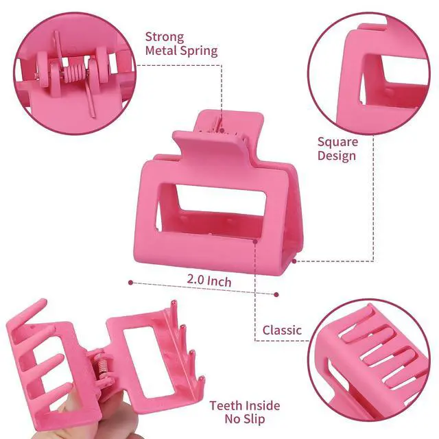 Alt view image 3 of 6 - 2 Inch Medium Hair Claw Clips 12 Pcs Square Hair Clips for Thin Hair Matte Nonslip Acrylic Banana Jaw Clips Bulk Hair Accessories for women and Girls - Colorful