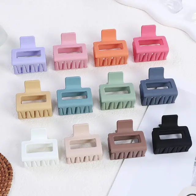 Alt view image 5 of 6 - 2 Inch Medium Hair Claw Clips 12 Pcs Square Hair Clips for Thin Hair Matte Nonslip Acrylic Banana Jaw Clips Bulk Hair Accessories for women and Girls - Colorful
