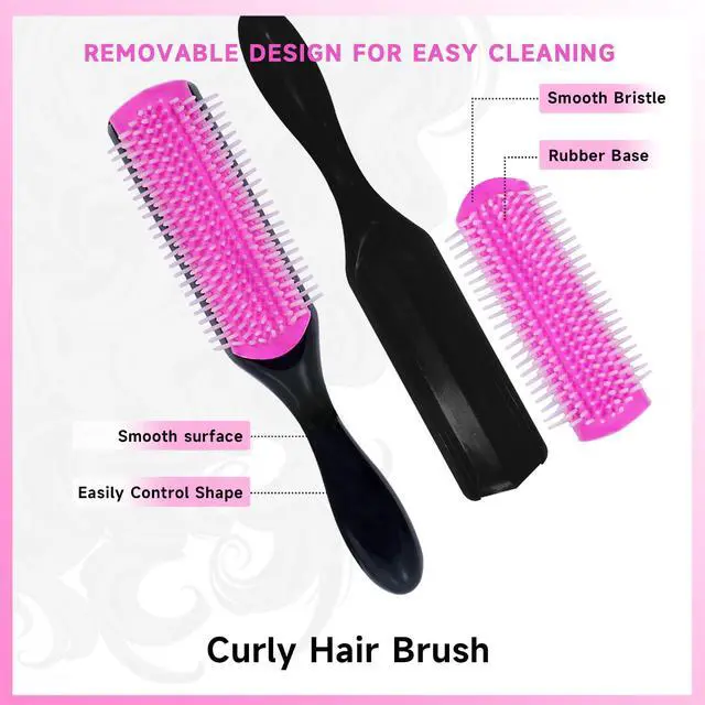 Alt view image 3 of 7 - 11-Piece Hair Brush Set with Detangling Brush and Hair Spray Bottle, Pink | Complete styling kit for women and kids with curly, thick or natural hair; suitable for wet or dry detangling and styling.