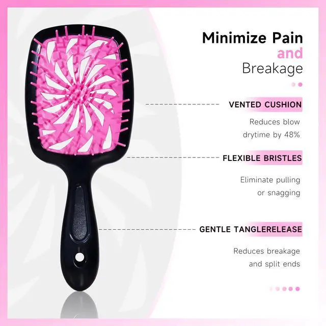 Alt view image 2 of 7 - 11-Piece Hair Brush Set with Detangling Brush and Hair Spray Bottle, Pink | Complete styling kit for women and kids with curly, thick or natural hair; suitable for wet or dry detangling and styling.