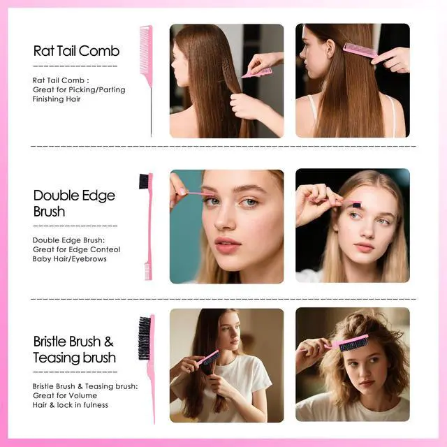 Alt view image 5 of 7 - 11-Piece Hair Brush Set with Detangling Brush and Hair Spray Bottle, Pink | Complete styling kit for women and kids with curly, thick or natural hair; suitable for wet or dry detangling and styling.