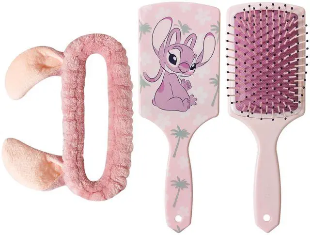 Main image of Kids Disney Hair Brush & Spa Headband Set for Girls - Features Angel from Lilo and Stitch - Fun Grooming Kit for Detangling Styling - Soft & Stretchy One Size, Ages 3+
