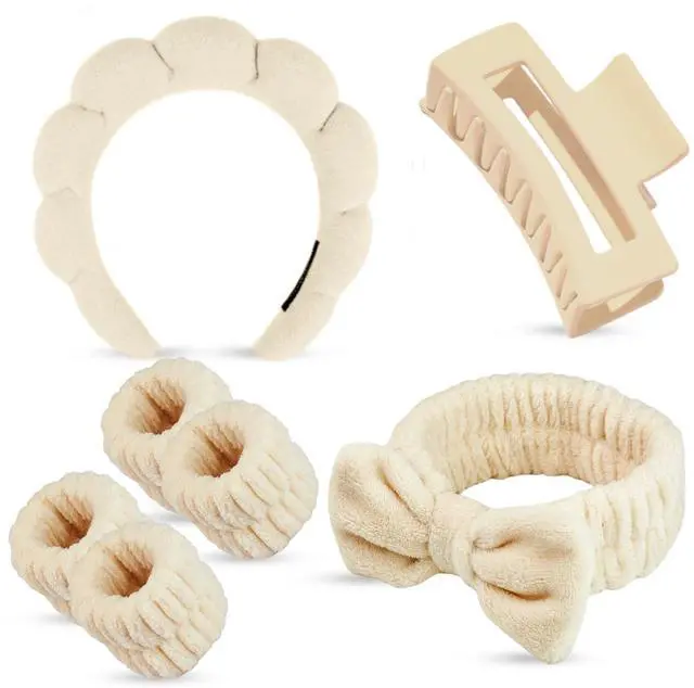 Main image of 7 Pcs Spa Set, Facial Headband and Wristband Set, Skincare Accessories, College Style Girl Idea Gifts, Hair Accessories for Women and Girls (Khaki)