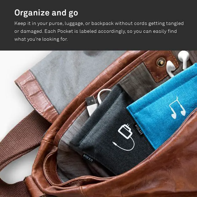 Alt view image 4 of 5 - Pocket Snap & Store Earphone Case Pouch, Black with Solid Grey Interior