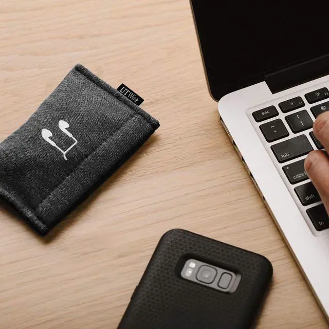 Alt view image 5 of 5 - Pocket Snap & Store Earphone Case Pouch, Black with Solid Grey Interior