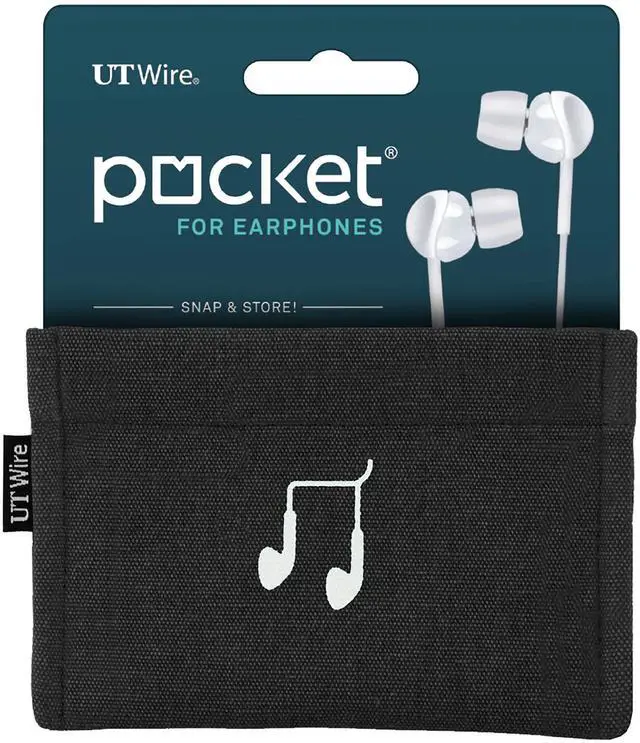 Main image of Pocket Snap & Store Earphone Case Pouch, Black with Solid Grey Interior
