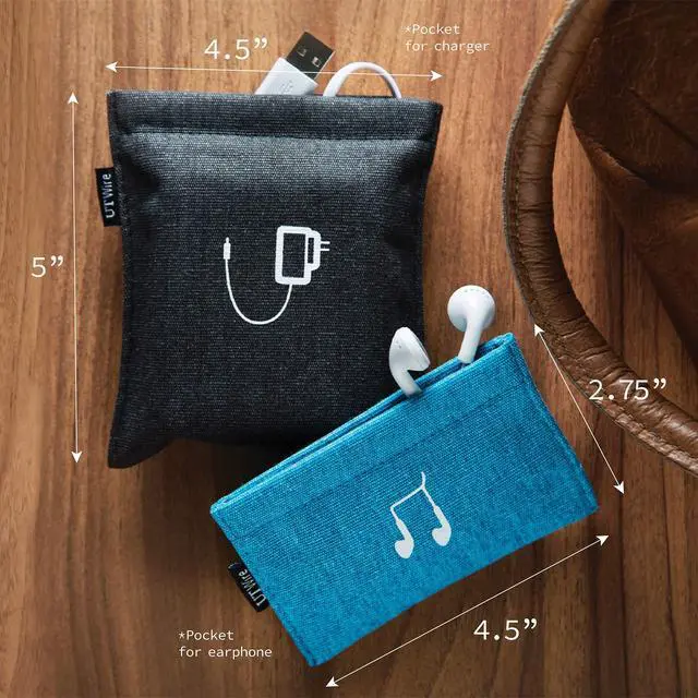 Alt view image 3 of 5 - Pocket Snap & Store Earphone Case Pouch, Black with Solid Grey Interior