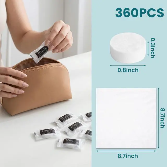 Alt view image 2 of 6 - 360 PCS Compressed Towels, Bulk Cotton Disposable Face Towels | Face Portable Washcloths for Travel Expandable Wipes, Tablets Survival Gear and Supplies, Outdoors Camping Hiking Hotel